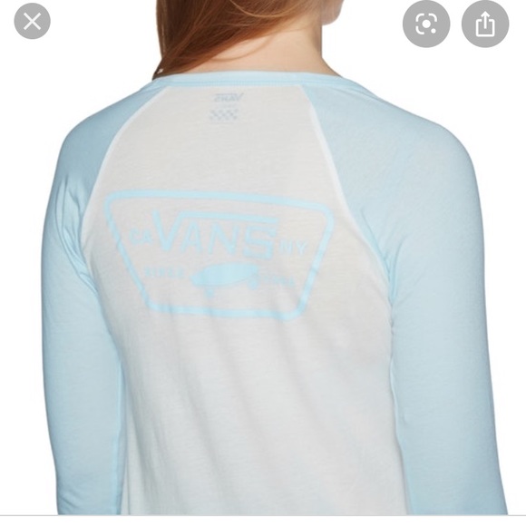 VANS LADIES 3/4 SHIRT MARSHMALLOW & BABY BLUE - Picture 3 of 4